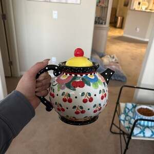 Vintage Mary Engelbreit "Oh So Breit" Ceramic Cherry and Floral Teapot with Yell